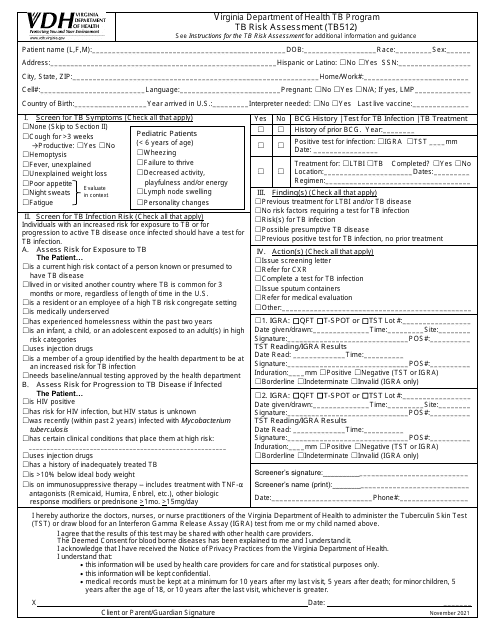 Form TB512 Tb Risk Assessment - Virginia