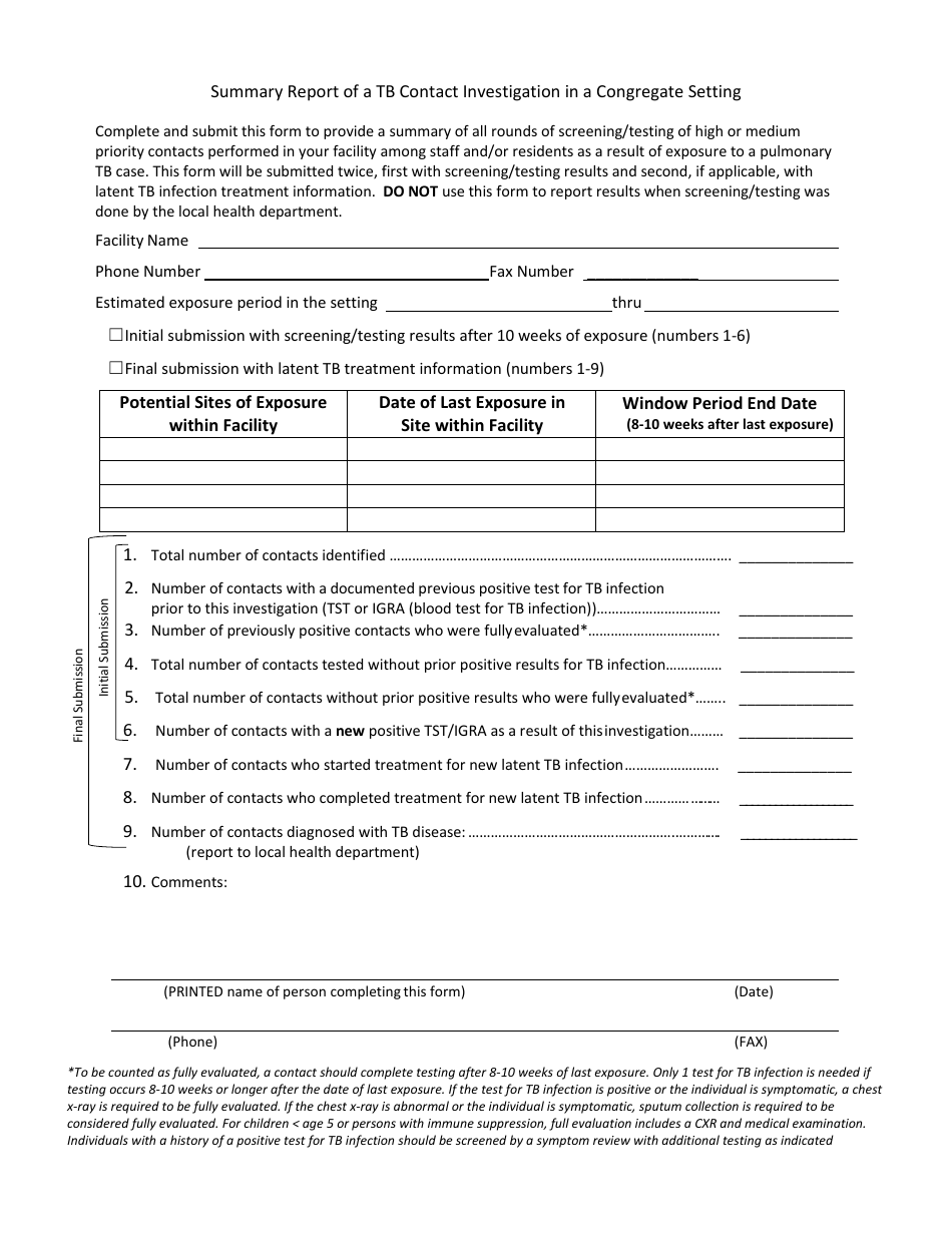 Summary Report of a Tb Contact Investigation in a Congregate Setting - Virginia, Page 1
