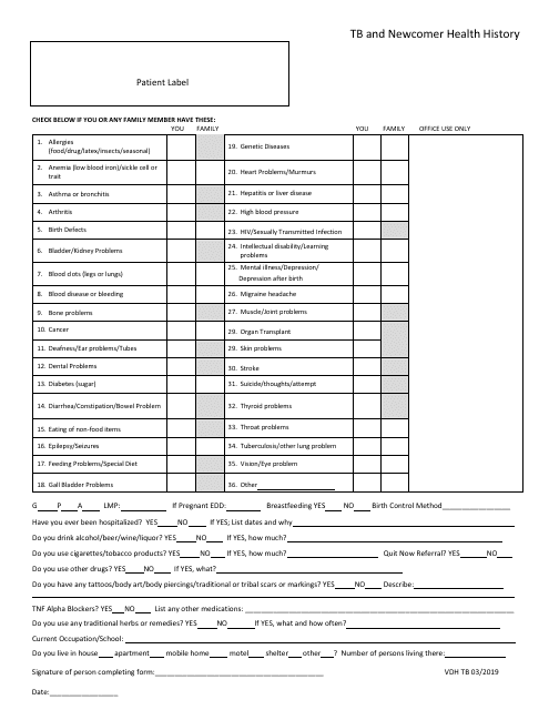 Tb and Newcomer Health History - Virginia Download Pdf