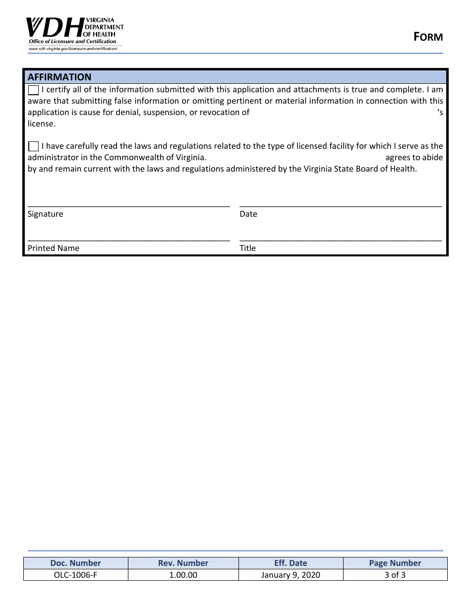 Form OLC-1006-F Request for Disaster Exemption - Virginia, Page 3