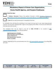 Form OLC-3001-F Mandatory Report of Home Care Organization, Home Health Agency, and Hospice Employees - Virginia