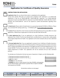 Form OLC-4210-F Application for Certificate of Quality Assurance - Virginia