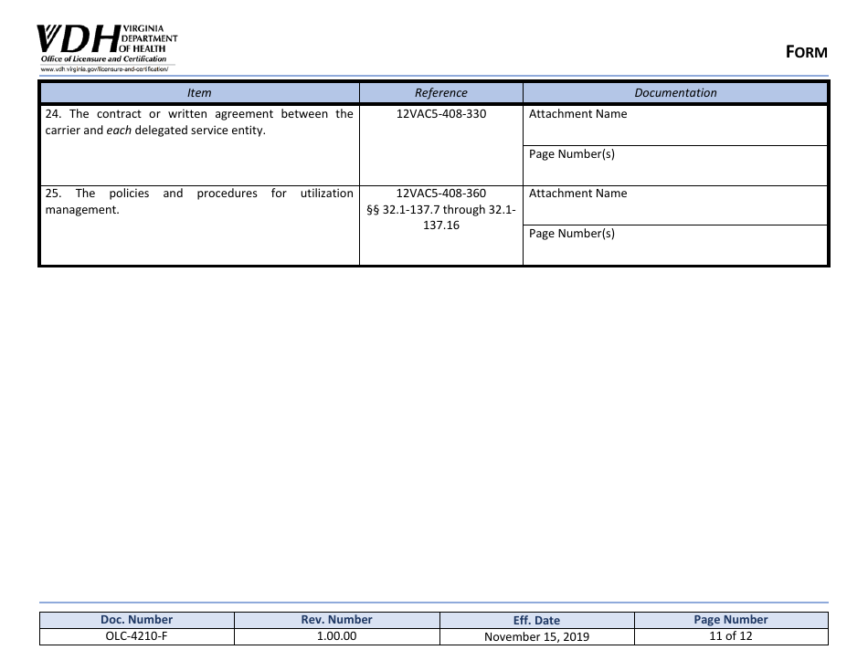 Form OLC-4210-F Application for Certificate of Quality Assurance - Virginia, Page 11