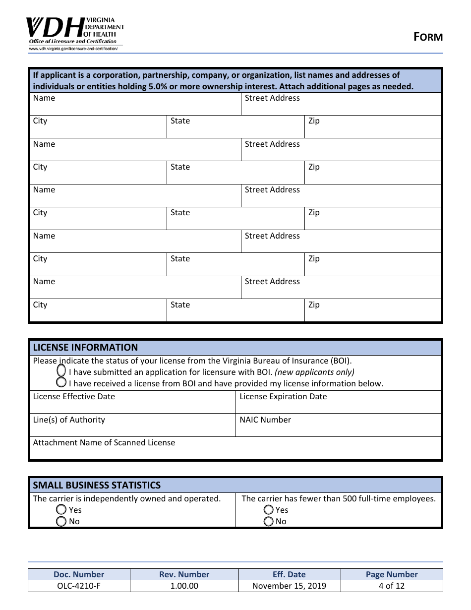 Form OLC-4210-F Application for Certificate of Quality Assurance - Virginia, Page 4