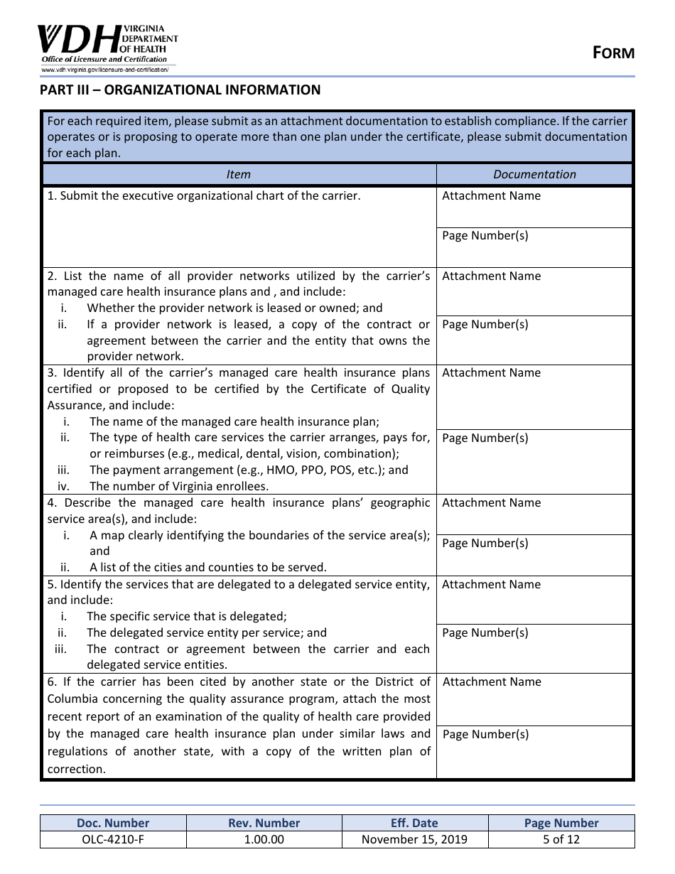Form OLC-4210-F Application for Certificate of Quality Assurance - Virginia, Page 5
