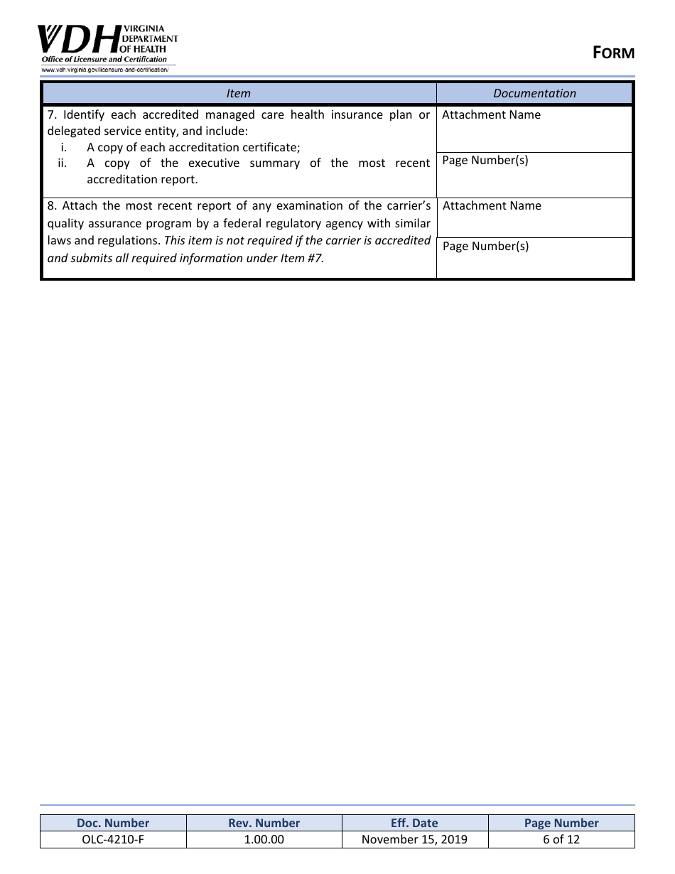 Form OLC-4210-F Application for Certificate of Quality Assurance - Virginia, Page 6