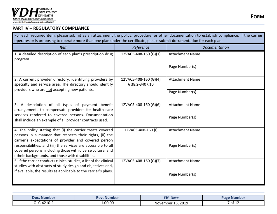 Form OLC-4210-F Application for Certificate of Quality Assurance - Virginia, Page 7