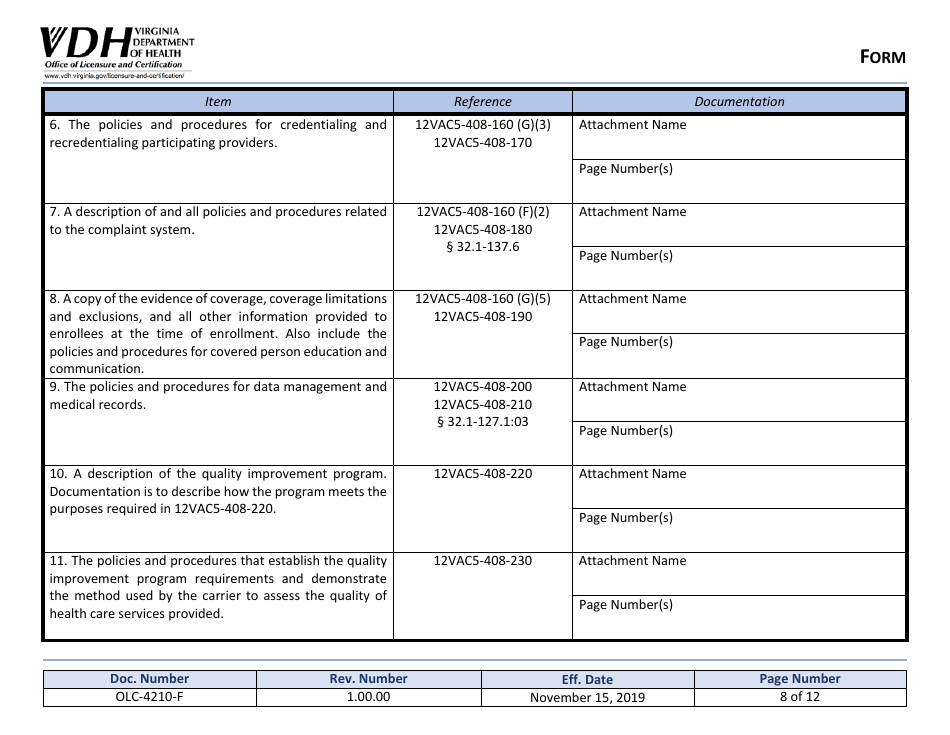 Form OLC-4210-F Application for Certificate of Quality Assurance - Virginia, Page 8