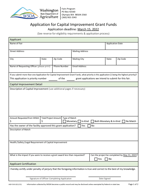 Form AGR-5543  Printable Pdf