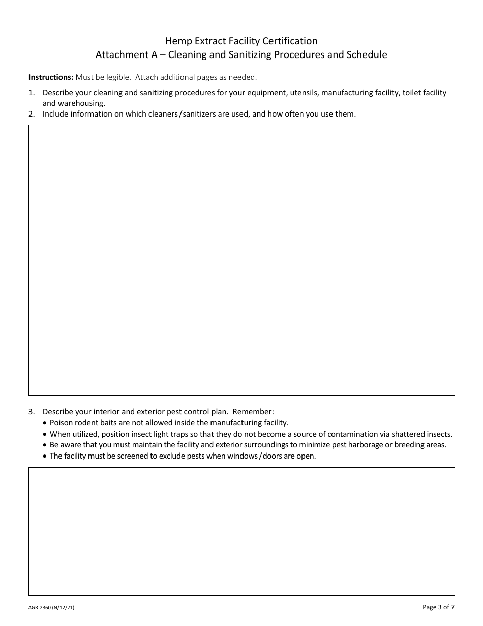 Form AGR-2360 Hemp Extract Facility Certification - New Certificate Application - Washington, Page 3