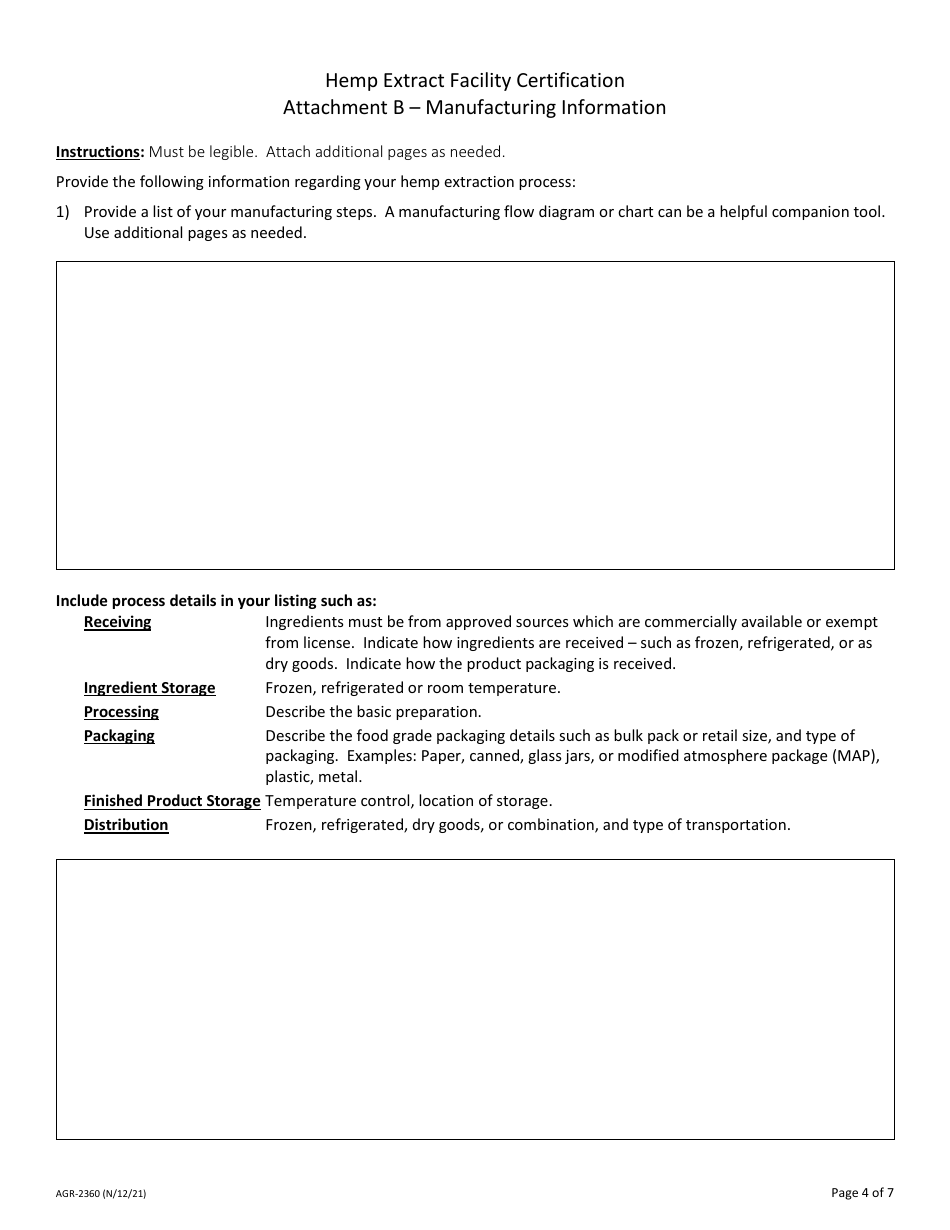 Form AGR-2360 Hemp Extract Facility Certification - New Certificate Application - Washington, Page 4