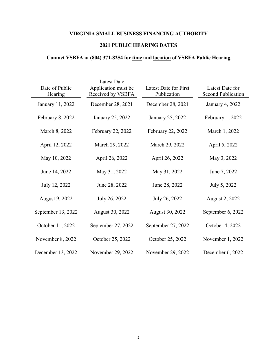 Application to the Virginia Small Business Financing Authority for the Issuance of Conduit Bonds - Virginia, Page 2