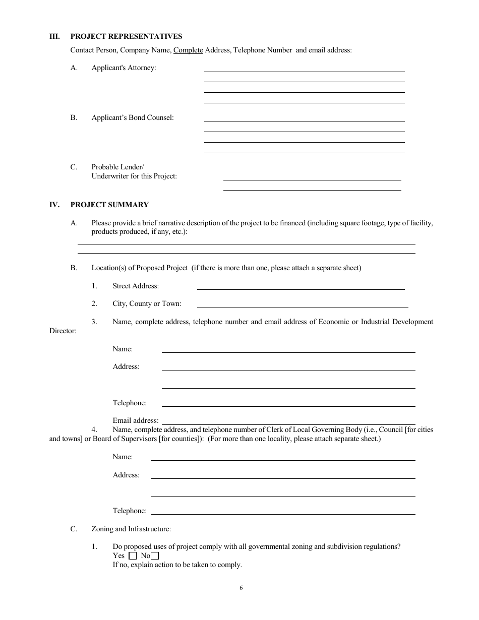 Application to the Virginia Small Business Financing Authority for the Issuance of Conduit Bonds - Virginia, Page 6
