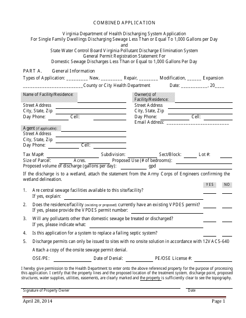 Combined Discharge Application - Virginia Download Pdf