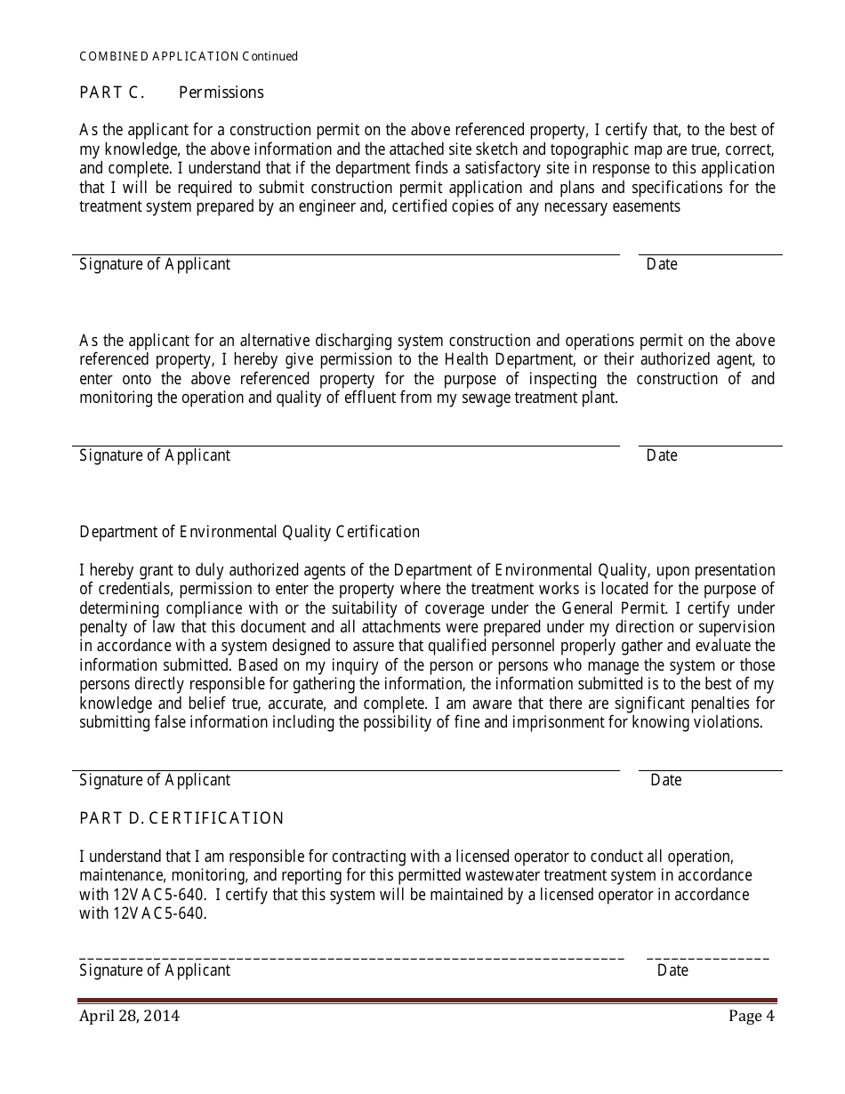 Combined Discharge Application - Virginia, Page 4