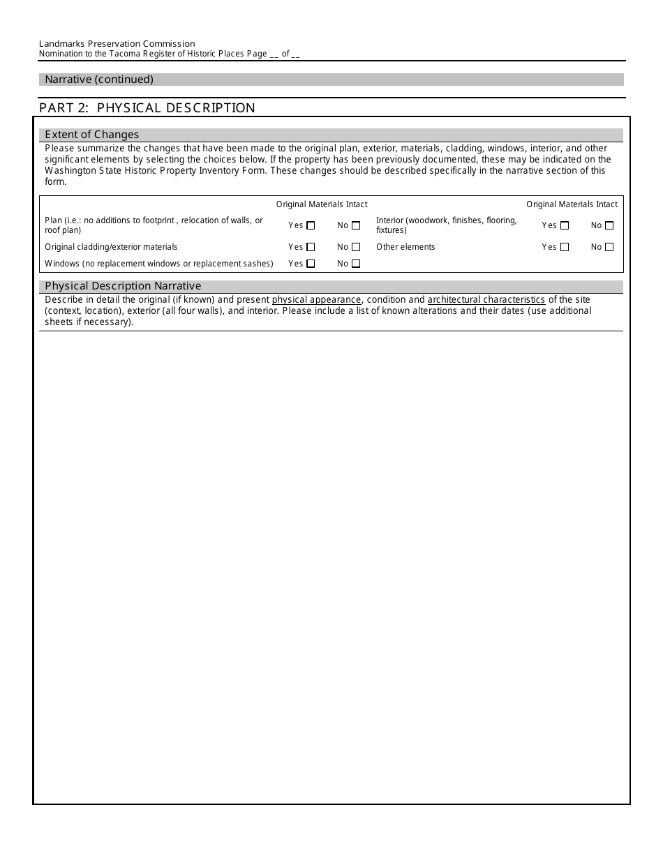 Tacoma Register of Historic Places Nomination Form - City of Tacoma, Washington, Page 3