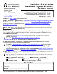 Document preview: Form F500-104-000 Application - Pump Installer Combination Plumbing and Electrical Contractor License - Washington
