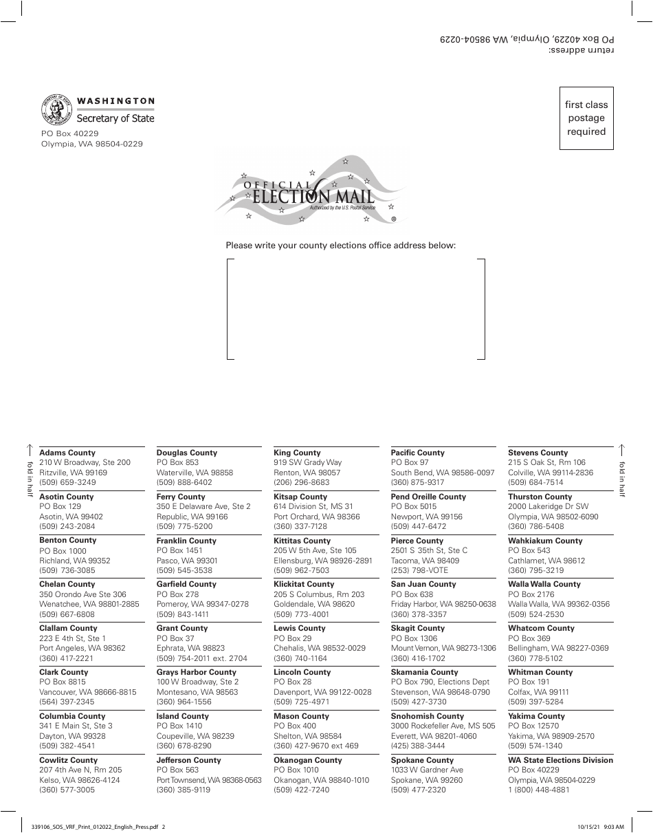 Washington State Voter Registration Form - Washington, Page 2