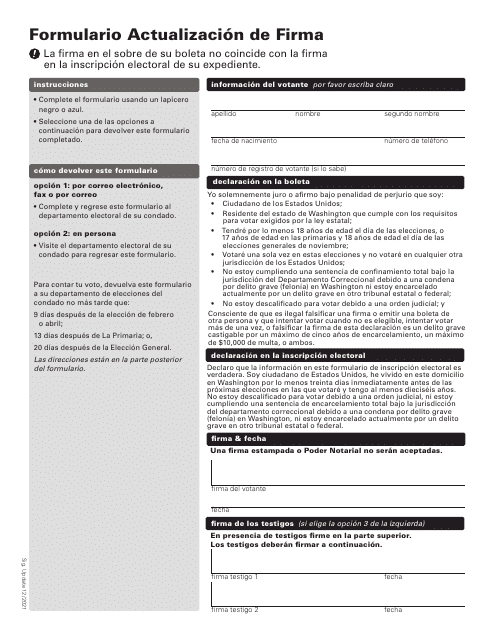 Formulario Actualizacion De Firma - Washington (Spanish) Download Pdf