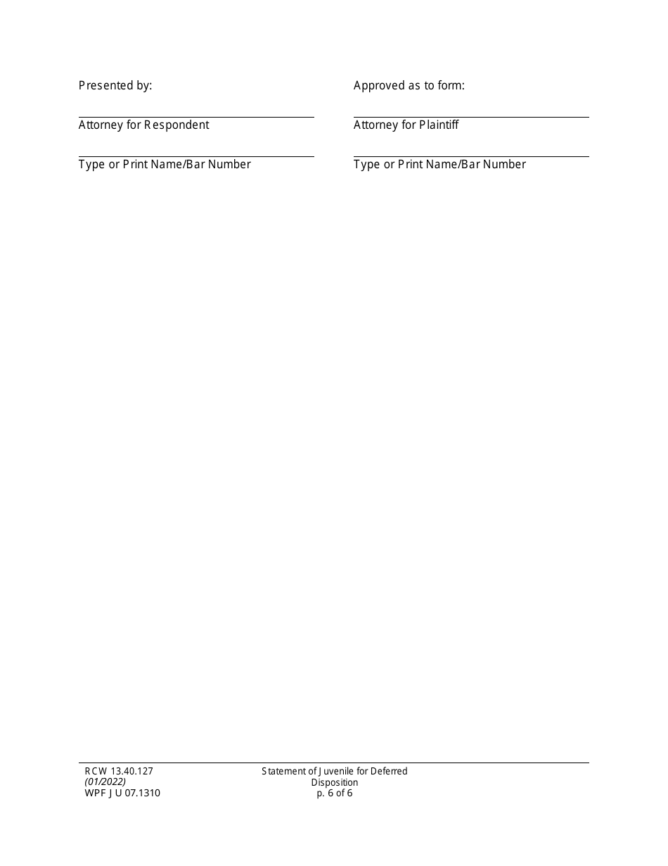 Form WPF JU07.1310 Statement of Juvenile for Deferred Disposition (Stjdd) - Washington, Page 6