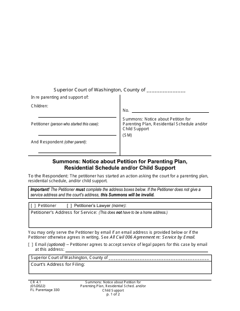 Form FL Parentage330  Printable Pdf