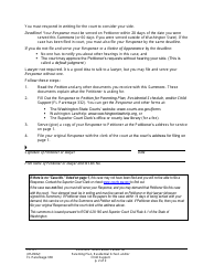 Form FL Parentage330 Summons: Notice About Petition for Parenting Plan, Residential Schedule and/or Child Support - Washington, Page 2