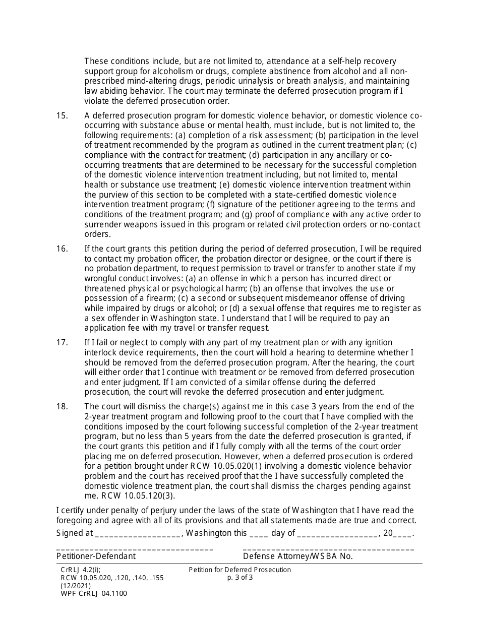 Form WPF CrRLJ04.1100 Petition for Deferred Prosecution (Dppf) - Washington, Page 3