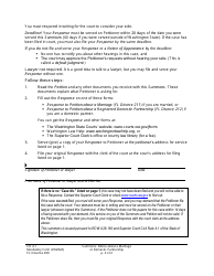 Form FL Divorce200 Summons: Notice About a Marriage or Domestic Partnership - Washington, Page 2