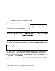 Document preview: Form FL Modify600 Summons: Notice About Petition to Change a Parenting Plan or Custody Order - Washington