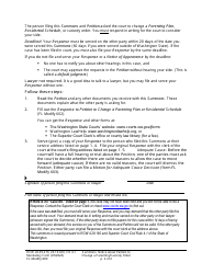 Form FL Modify600 Summons: Notice About Petition to Change a Parenting Plan or Custody Order - Washington, Page 2