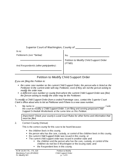 Form FL Modify501 Petition to Modify Child Support Order - Washington