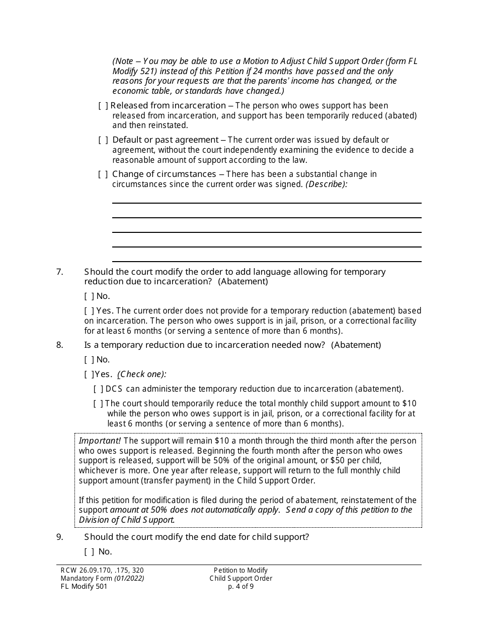 Form FL Modify501 Download Printable PDF or Fill Online Petition to ...