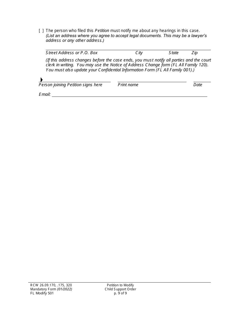Form FL Modify501 Petition to Modify Child Support Order - Washington, Page 9