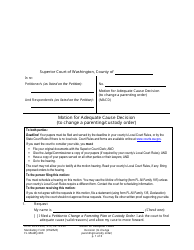 Form FL Modify603 &quot;Motion for Adequate Cause Decision (To Change a Parenting/Custody Order)&quot; - Washington