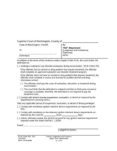 Form WPF CR84.0400 DUI "dui" Attachment - Washington