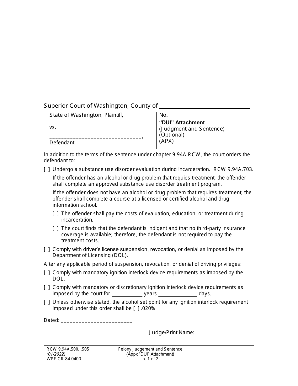 Form WPF CR84.0400 DUI dui Attachment - Washington, Page 1