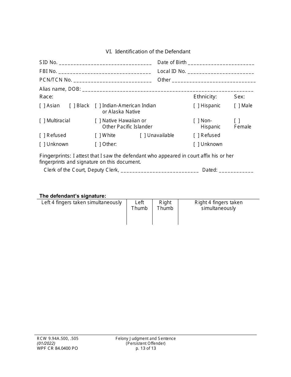 Form WPF CR84.0400 PO Felony Judgment and Sentence - Persistent Offender - Washington, Page 13
