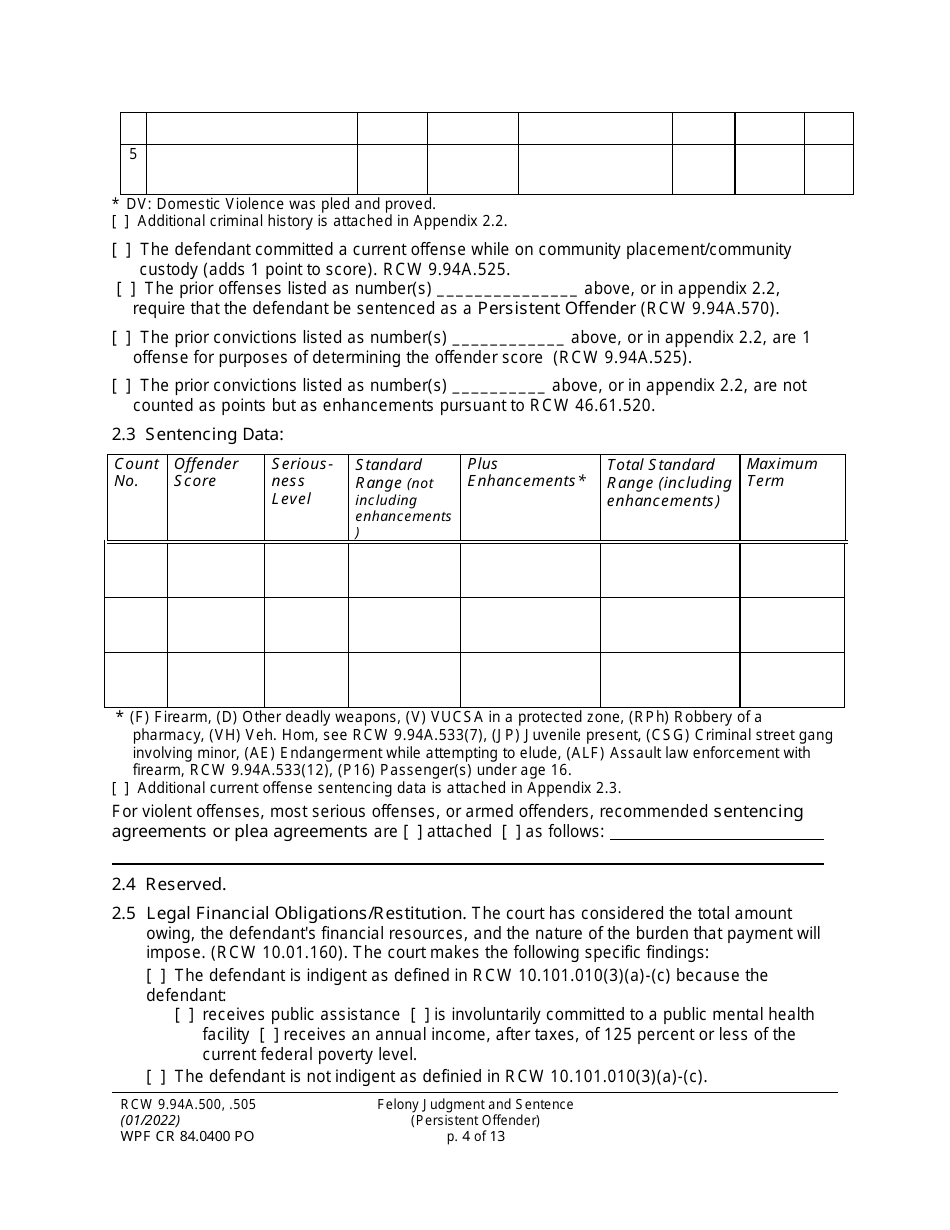 Form WPF CR84.0400 PO Felony Judgment and Sentence - Persistent Offender - Washington, Page 4