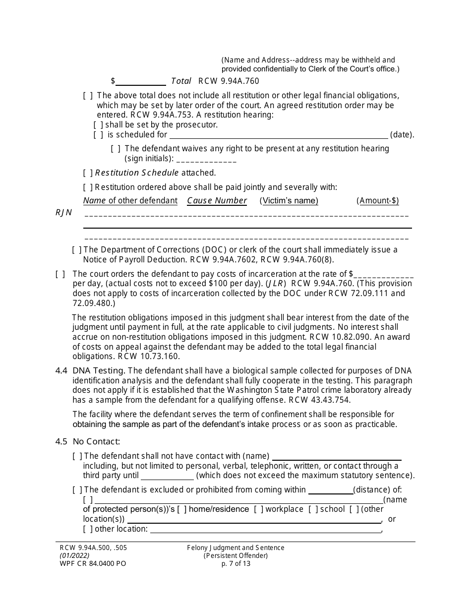 Form WPF CR84.0400 PO Felony Judgment and Sentence - Persistent Offender - Washington, Page 7