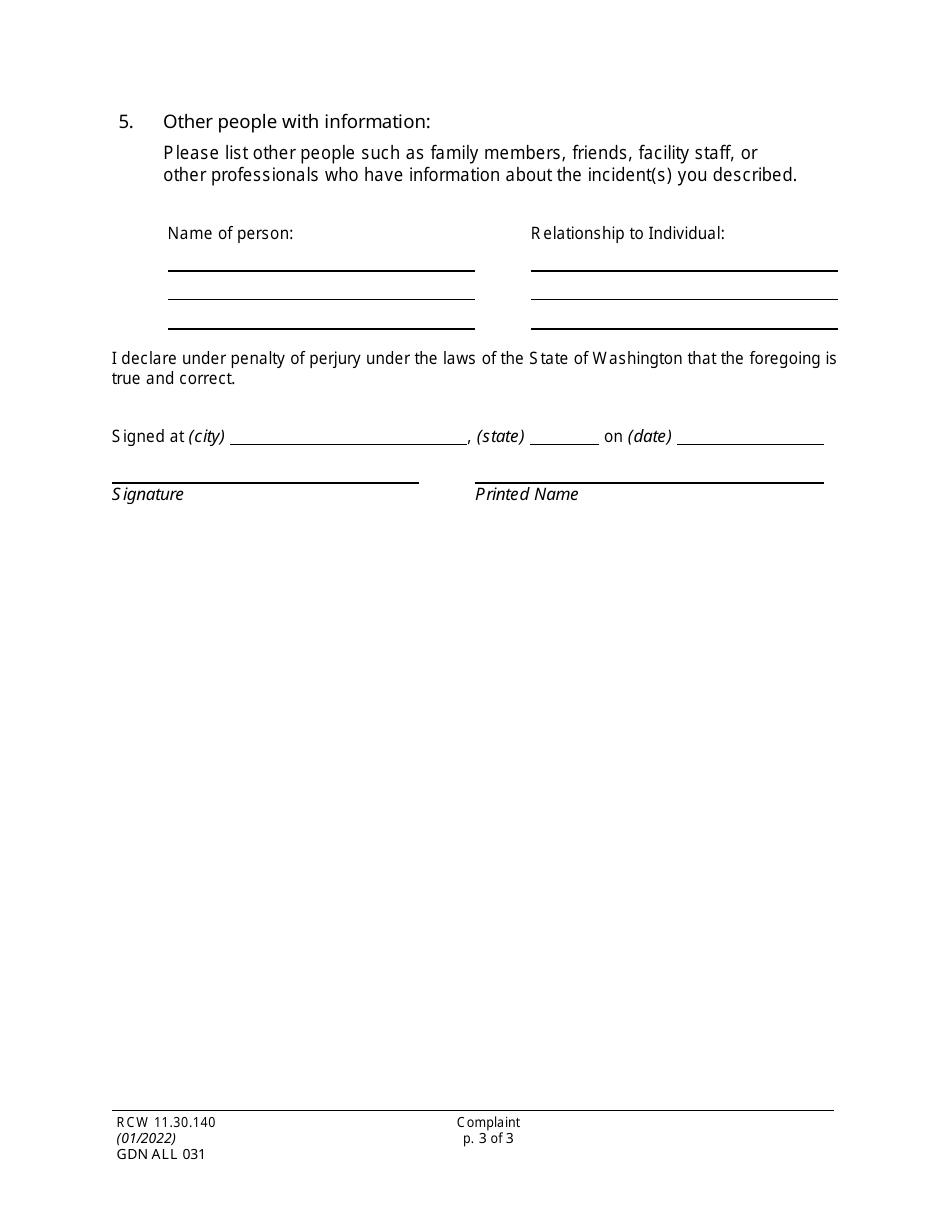 Form GDN ALL031 Guardianship / Conservatorship Complaint (Gc) - Washington, Page 3