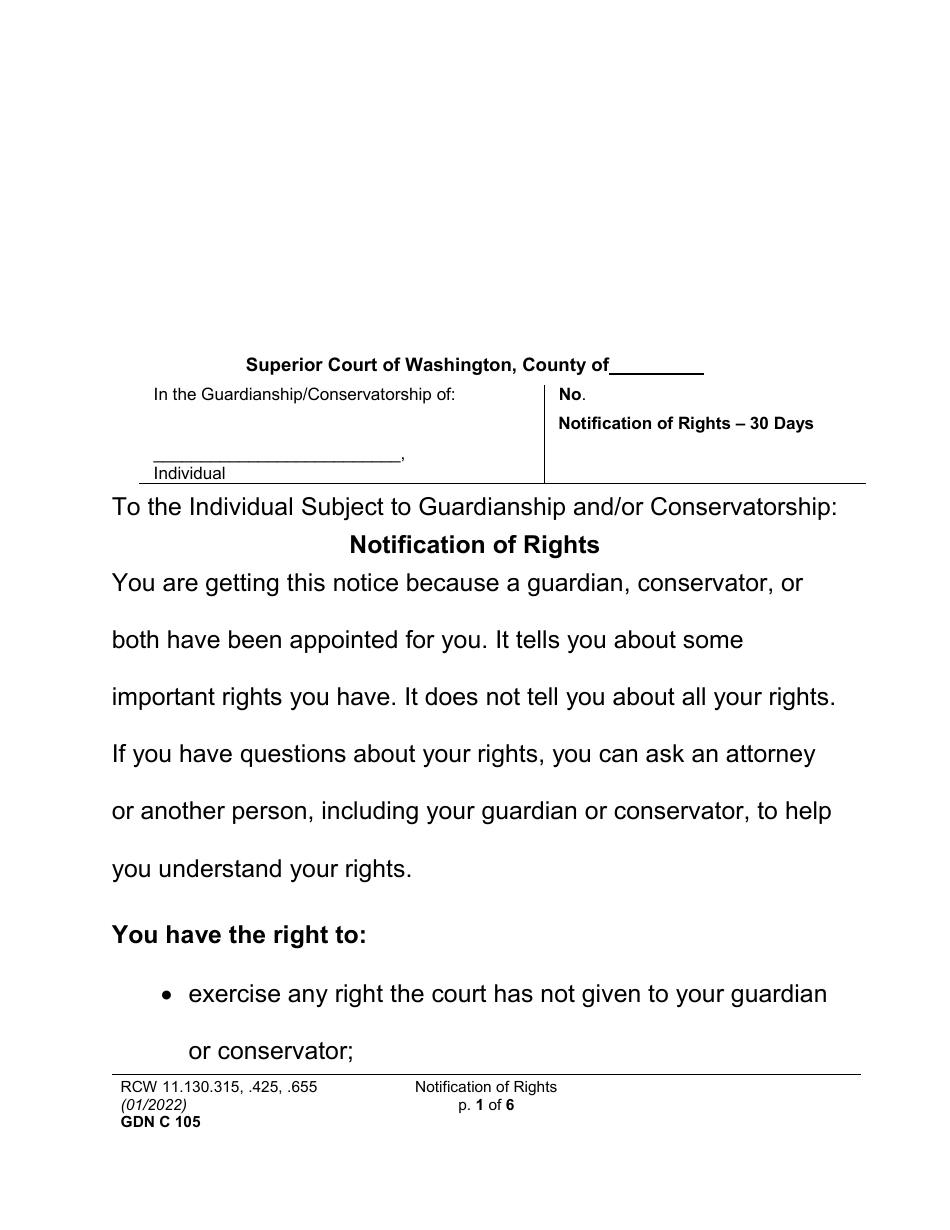 Form GDN C105 Notification of Rights - Washington, Page 1