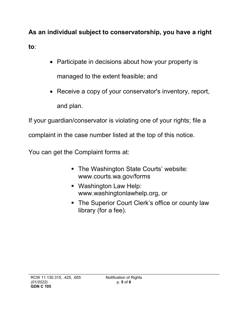 Form GDN C105 Notification of Rights - Washington, Page 5