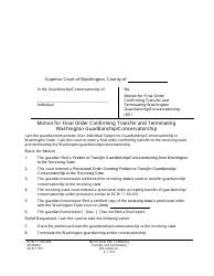 Document preview: Form GDN T703 Motion for Final Order Confirming Transfer and Terminating Washington Guardianship/Conservatorship - Washington