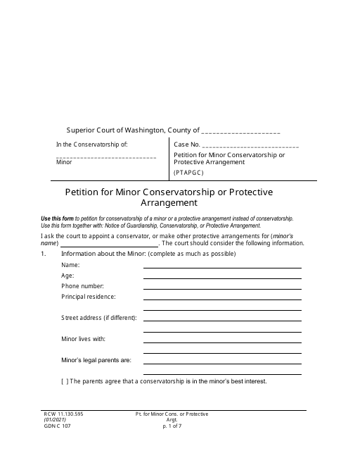 Form GDN C107 Petition for Minor Conservatorship or Protective Arrangement - Washington