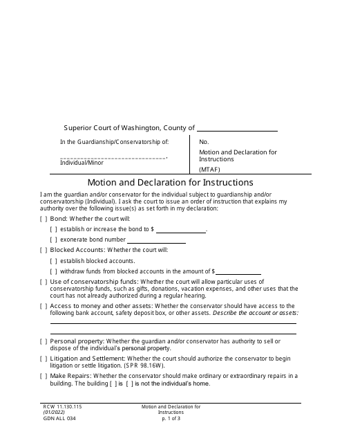 Form GDN ALL034 Motion and Declaration for Instructions - Washington