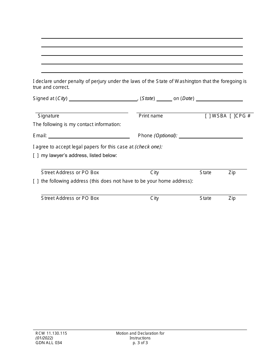 Form GDN ALL034 Motion and Declaration for Instructions - Washington, Page 3