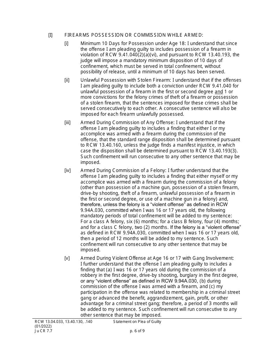 Form JuCR7.7 Statement on Plea of Guilty - Washington, Page 6
