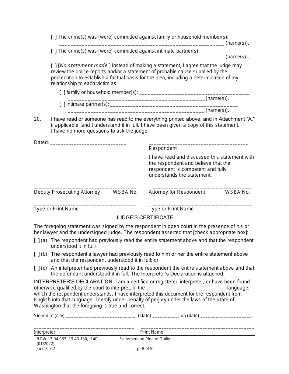 Form JuCR7.7 Statement on Plea of Guilty - Washington, Page 8