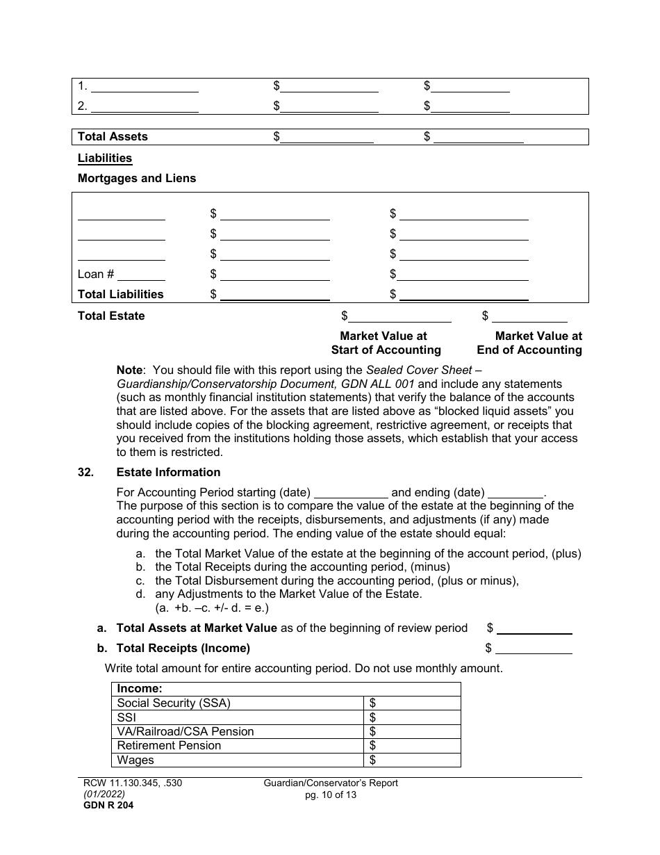 Form GDN R204 Guardian / Conservators Report - Washington, Page 10