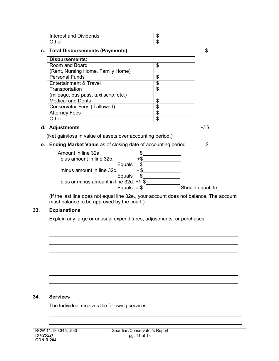 Form GDN R204 Guardian / Conservators Report - Washington, Page 11